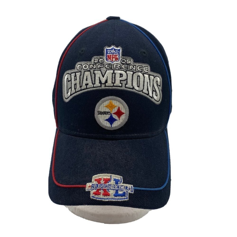 VTG Steelers 2005 AFC Champions Hat Super Bowl XL Reebok Navy Wool Blend NFL